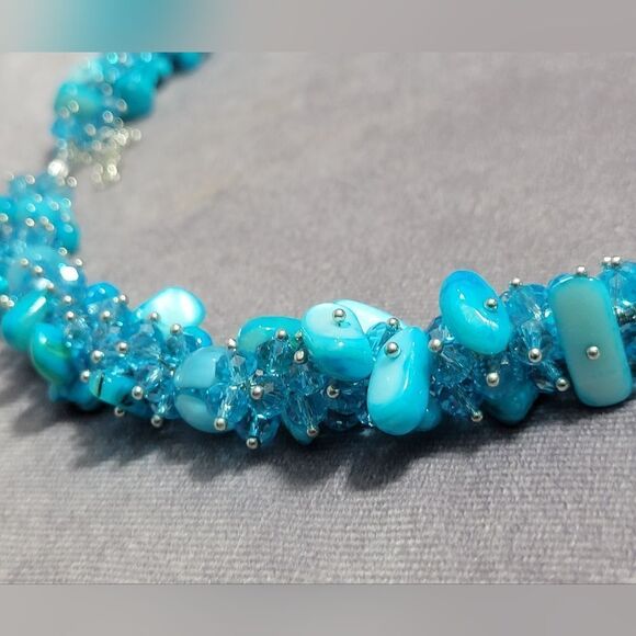 Blue Shell and Multi Gemstone Necklace - Picture 7 of 11